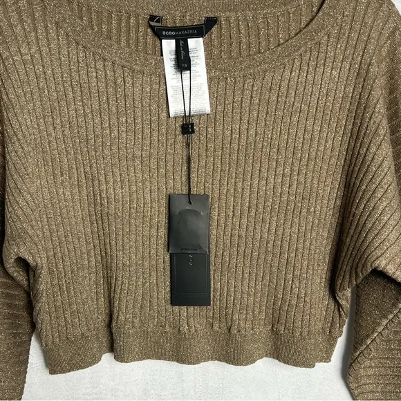 BCBG Metallic Cropped Ribbed Sweater - Picture 4 of 8